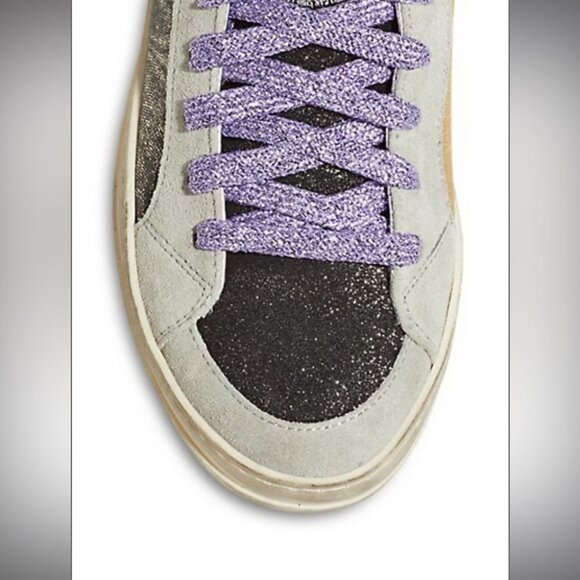 P448 Black + Gold Glitter High top sneakers purple sparkly or grey laces Size 6 - Picture 4 of 16
